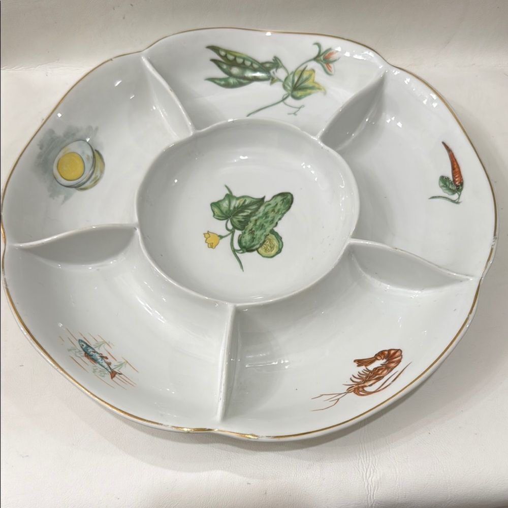 Schmidt SCatarina Brazil White Green Porcelain Divided Serveware Platter Vintage